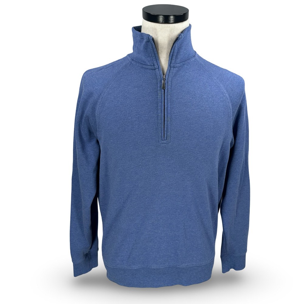 Brooks‎ Brothers Country Club 1/4 Zip Sweater Men Small Blue Cotton Knit Golf